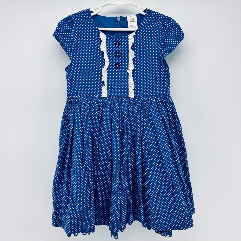 WILDFLOWERS Blue Polka Dot Kids GIRLS 8 Ruffle Front Layered Dress
